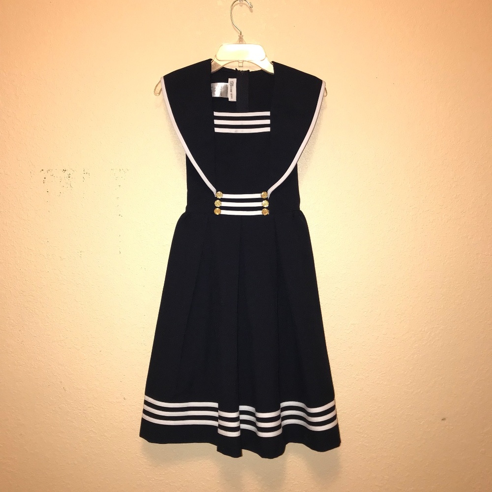 Bonnie Jean Nautical Sailor Striped Navy Dress